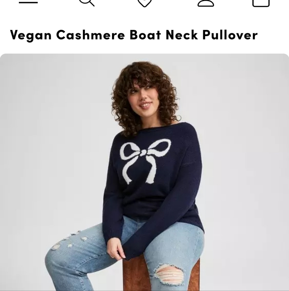 Torrid Navy and White Bow Crew Neck Sweater